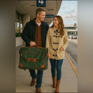 ❌SOLD❌L.L. Bean Garment Bag Luggage Vintage Leather Trim Travel Hunter Green